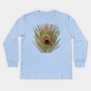 Gorgeous peacock feather with beautiful jewel tone colors Kids Long Sleeve T-Shirt